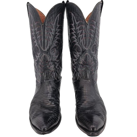 Vintage Nocona Exotic Black Teju Lizard Cowboy Boots Mens 10D Western Reptile - Picture 9 of 15